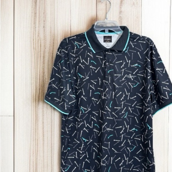 Greg Norman for Tasso Elba Men's Golf Polo Shirt Large Black Teal Dri-Fit - Picture 2 of 4